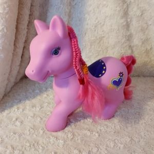 Pink Pony Horse Toy with Hearts and Movable head Braided Mane
